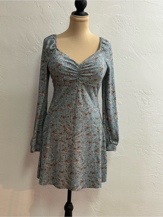No Comment Dresses & Skirts - Soft Blue Floral Long-Sleeve Fit-and-Flare Dress